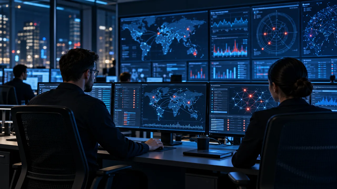 Security analysts investigating network events and coordinating a response in a security operations center